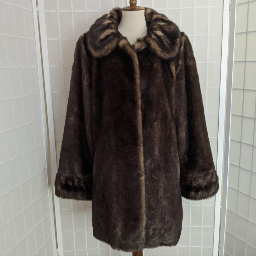 Vintage Faux Mink Brown Coat S